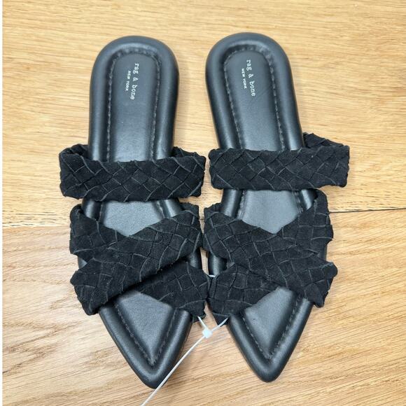 rag & bone Shoes - NEW RAG & BONE Lewis Black Braided Suede Pointed Open Toe Slide Slip On Sandal